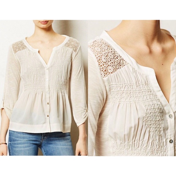 Anthropologie Tops - Anthropologie Meadow Rue Crochet Inset Buttondown